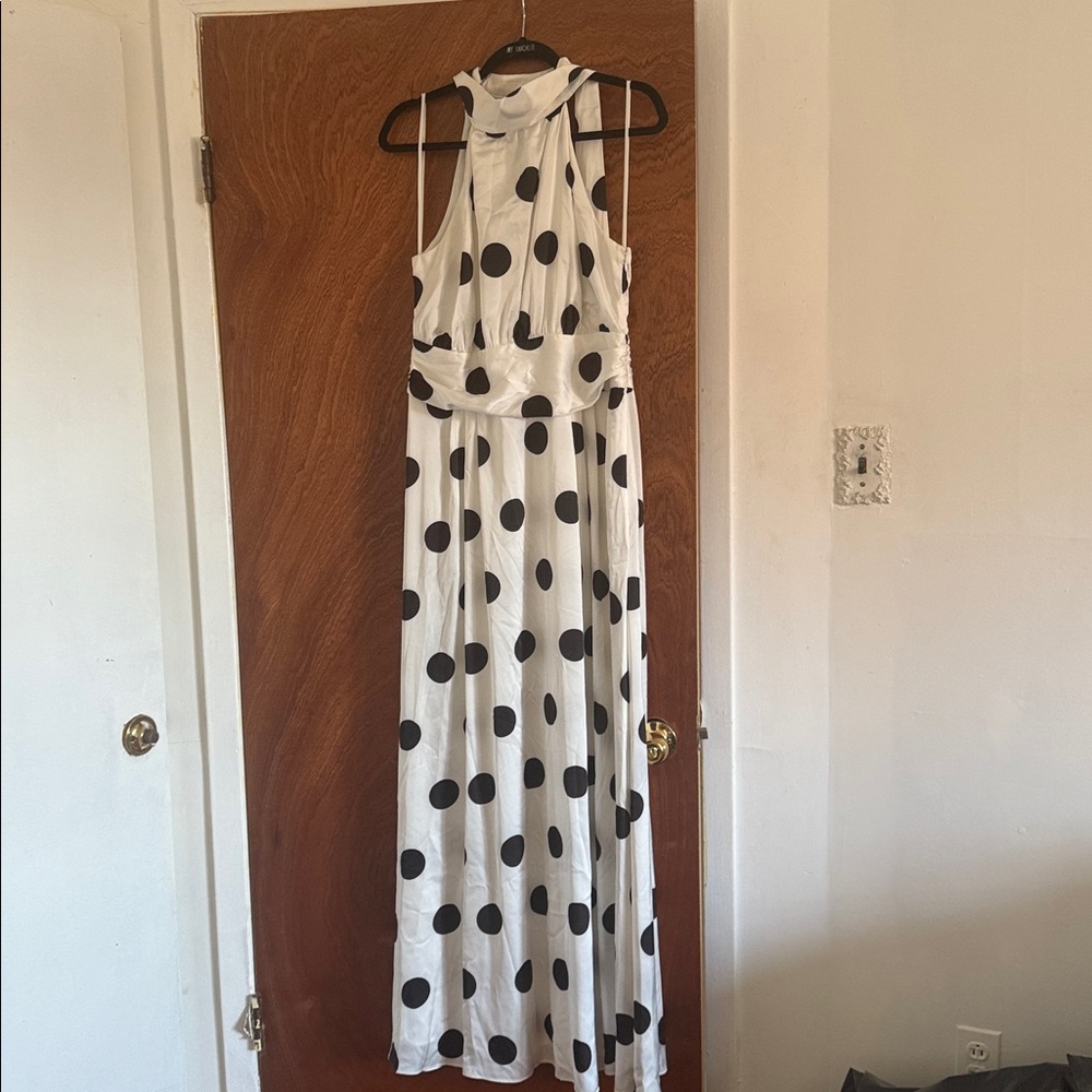 White and Black Polka Dot Maxi Dress